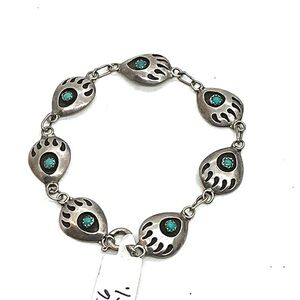 Sterling Turquoise Bear Paw Bracelet and Earrings set